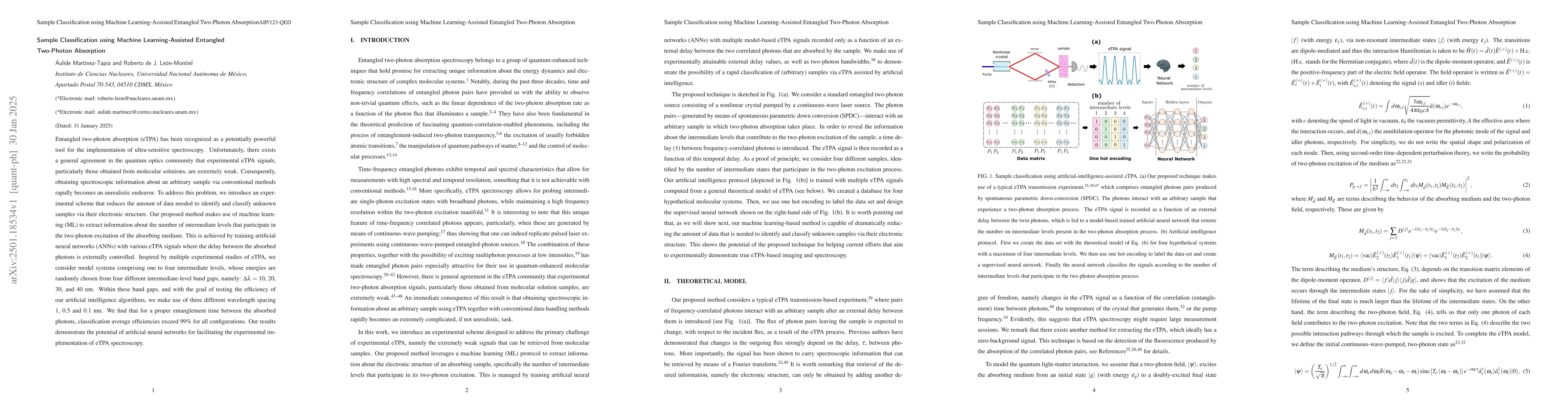 Thumbnail for Sample Classification using Machine Learning-Assisted Entangled
  Two-Photon Absorption