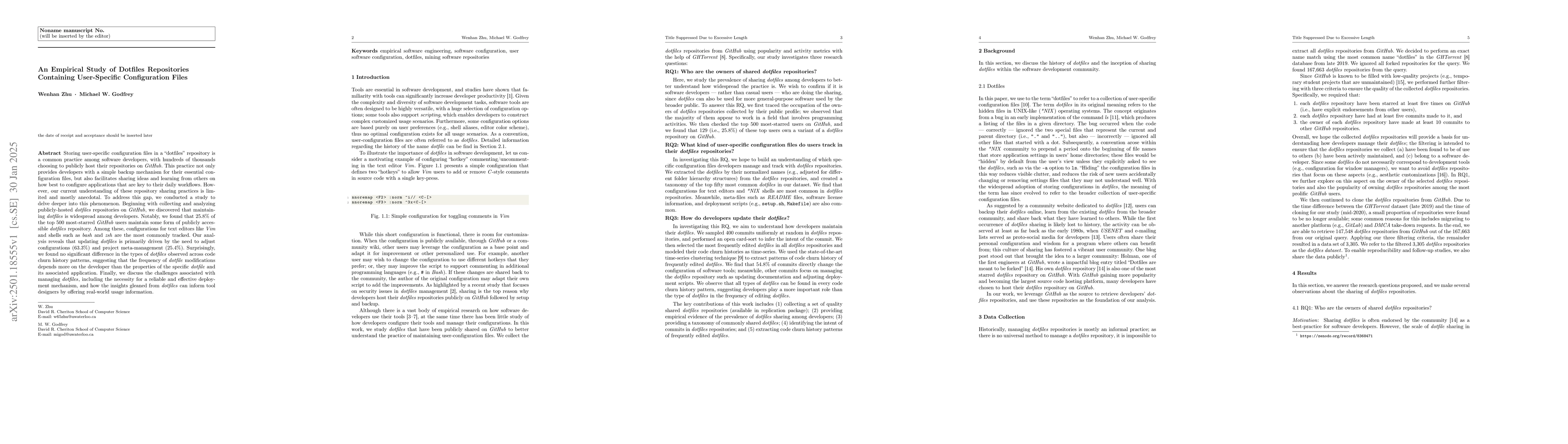 Thumbnail for An Empirical Study of Dotfiles Repositories Containing User-Specific
  Configuration Files