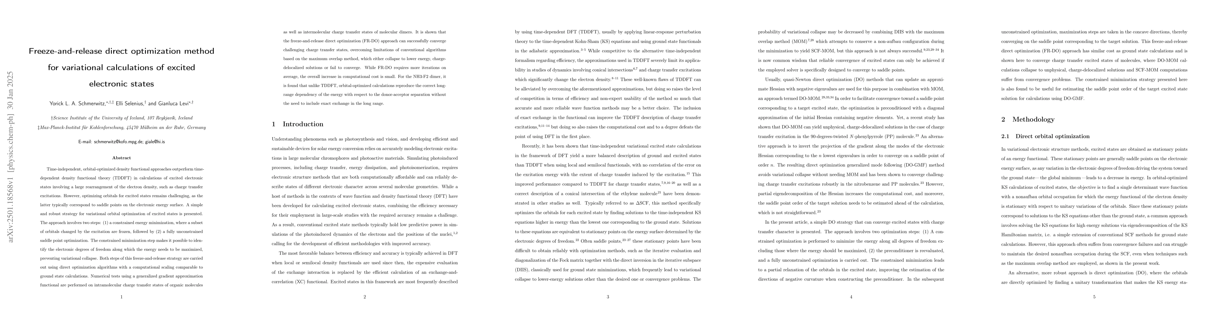 Thumbnail for Freeze-and-release direct optimization method for variational
  calculations of excited electronic states