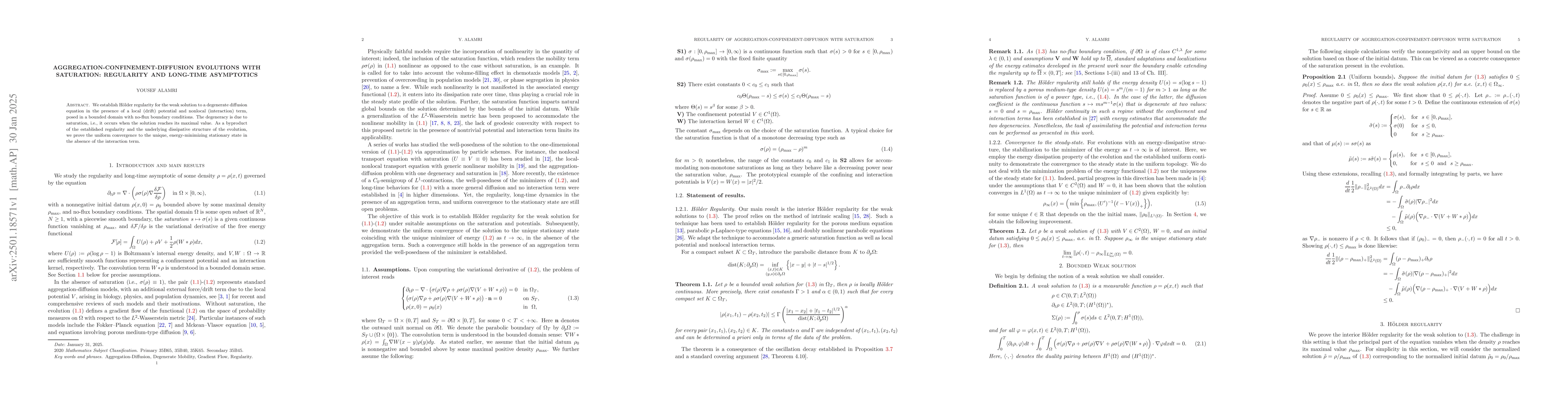 Thumbnail for Aggregation-Confinement-Diffusion Evolutions with Saturation: Regularity
  and Long-Time Asymptotics