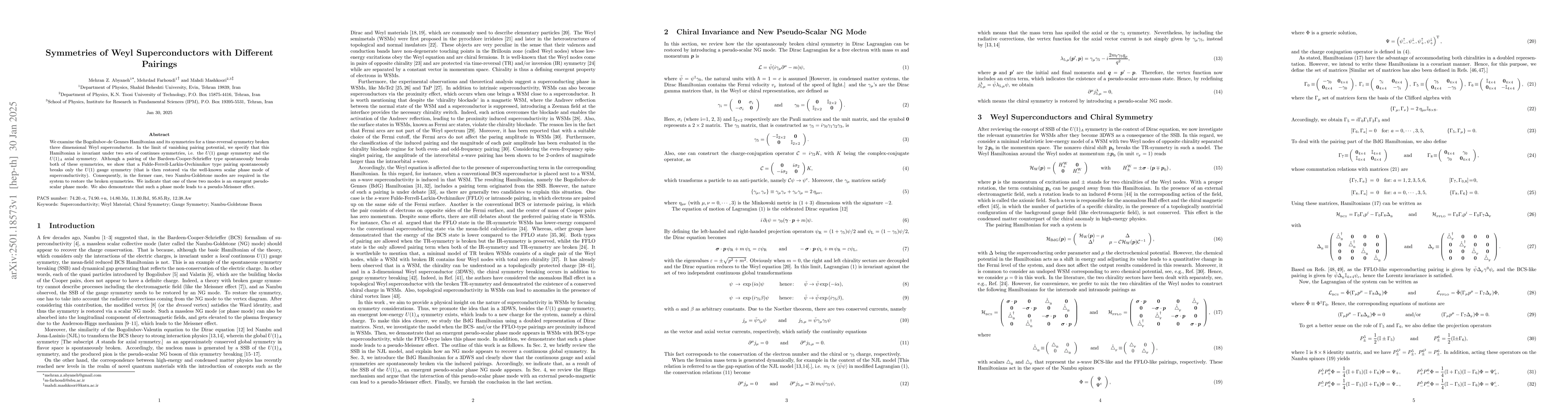 Thumbnail for Symmetries of Weyl Superconductors with Different Pairings
