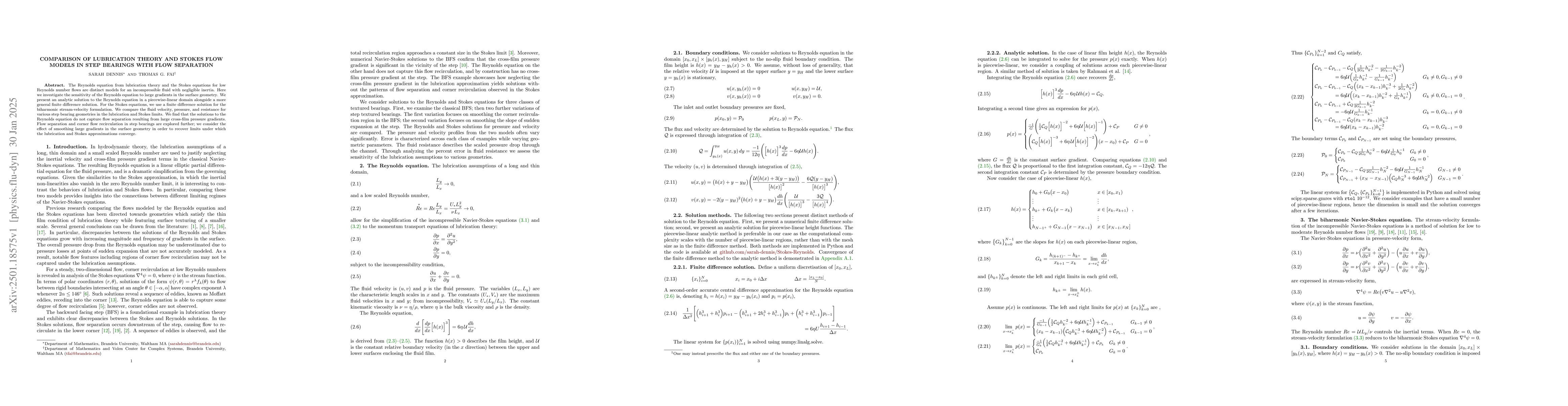 Thumbnail for Comparison of lubrication theory and Stokes flow models in step bearings
  with flow separation