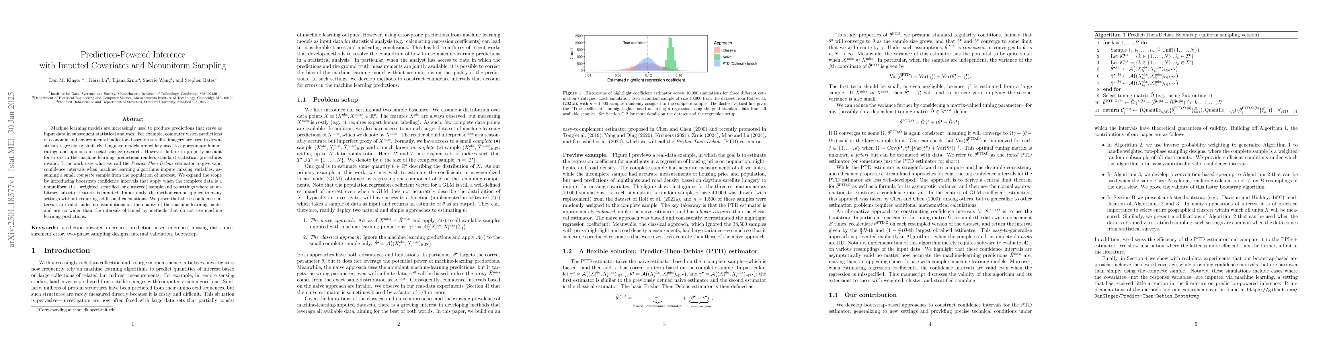 Thumbnail for Prediction-Powered Inference with Imputed Covariates and Nonuniform
  Sampling