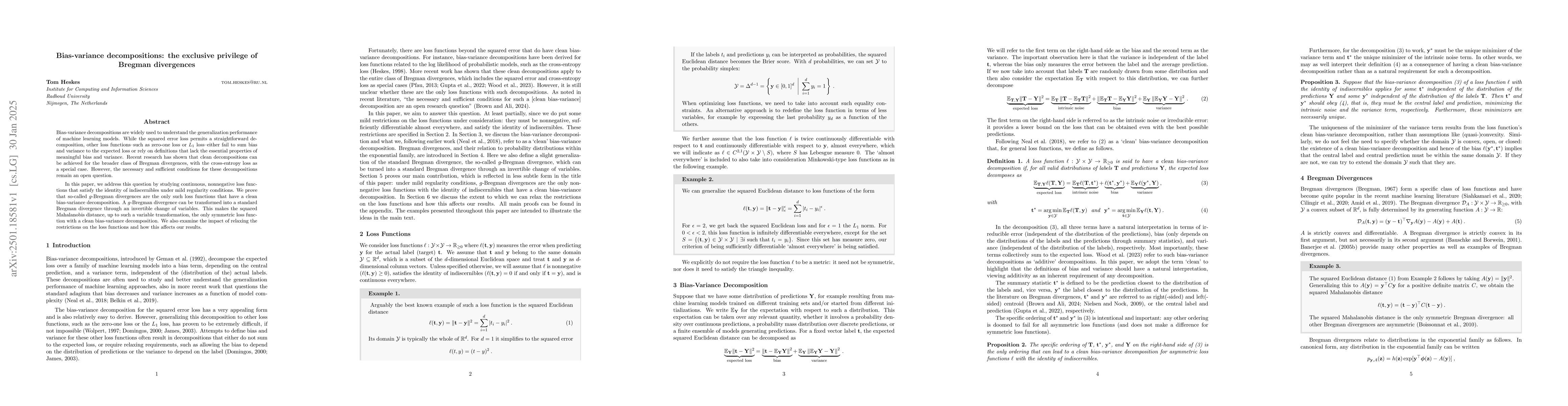 Thumbnail for Bias-variance decompositions: the exclusive privilege of Bregman
  divergences