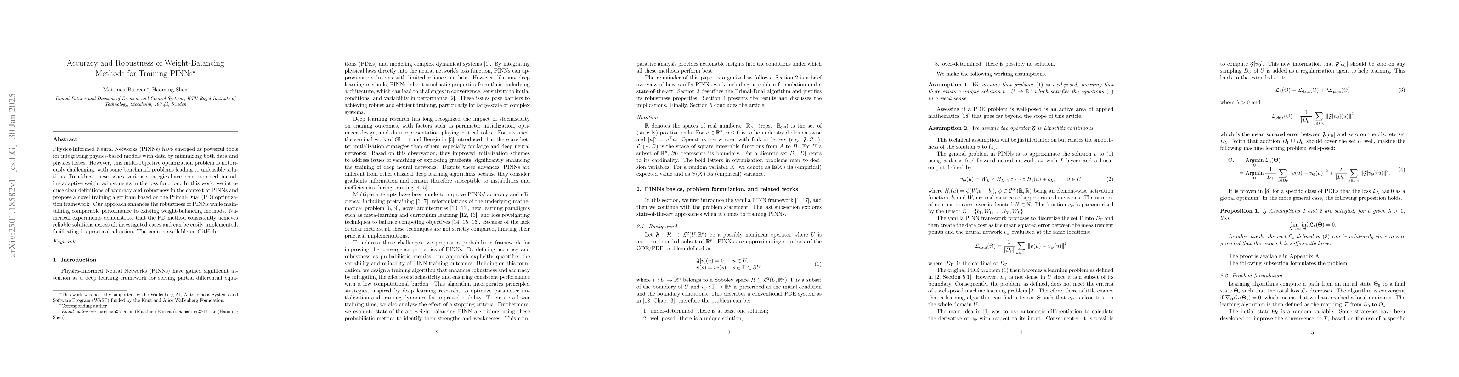 Thumbnail for Accuracy and Robustness of Weight-Balancing Methods for Training PINNs
