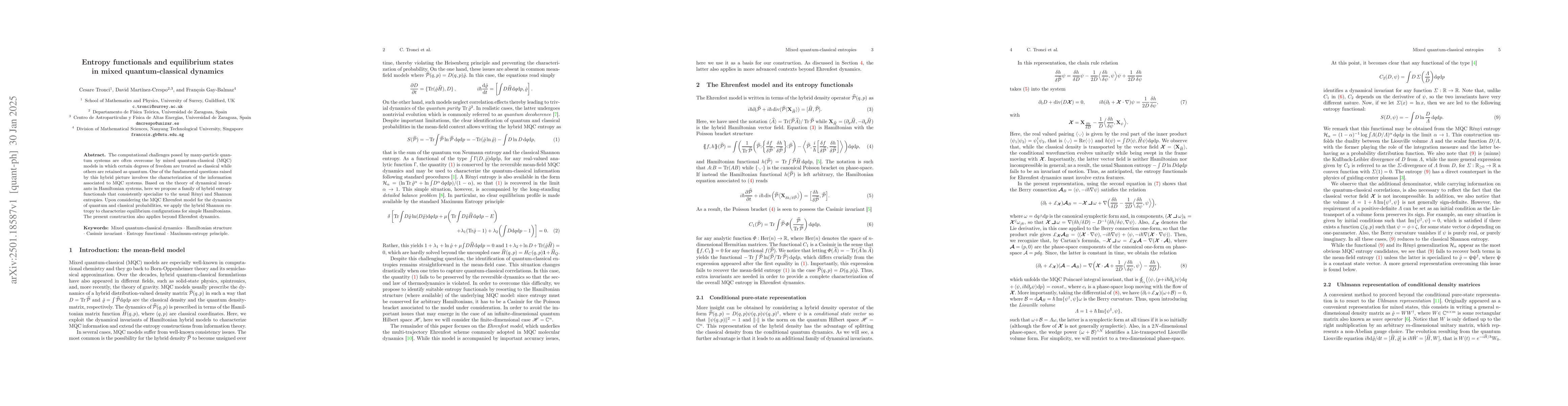 Thumbnail for Entropy functionals and equilibrium states in mixed quantum-classical
  dynamics