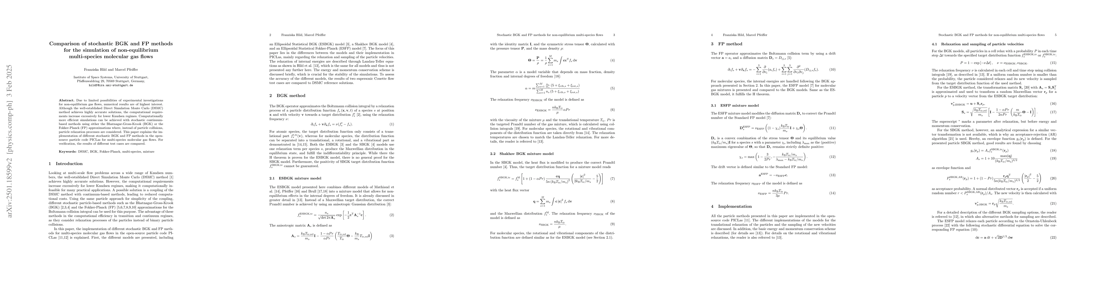 Thumbnail for Comparison of stochastic BGK and FP methods for the simulation of
  non-equilibrium multi-species molecular gas flows