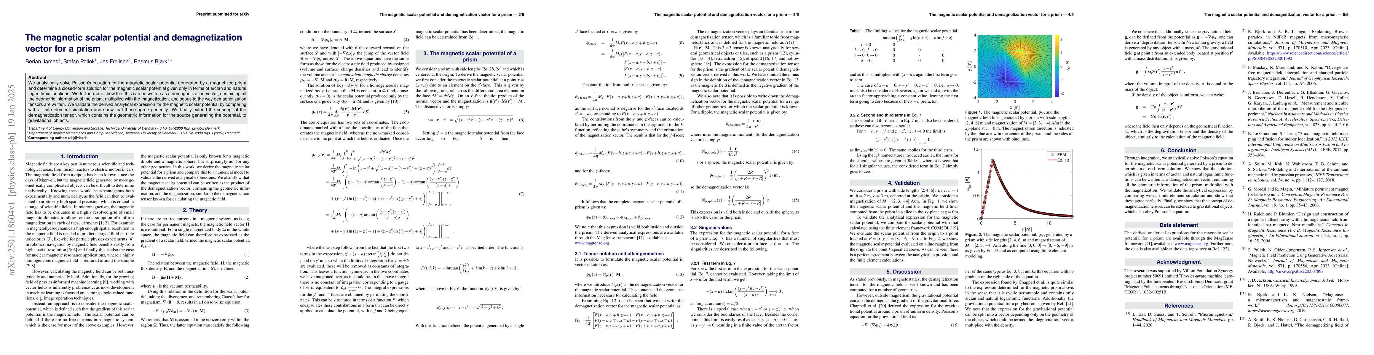 Thumbnail for The magnetic scalar potential and demagnetization vector for a prism