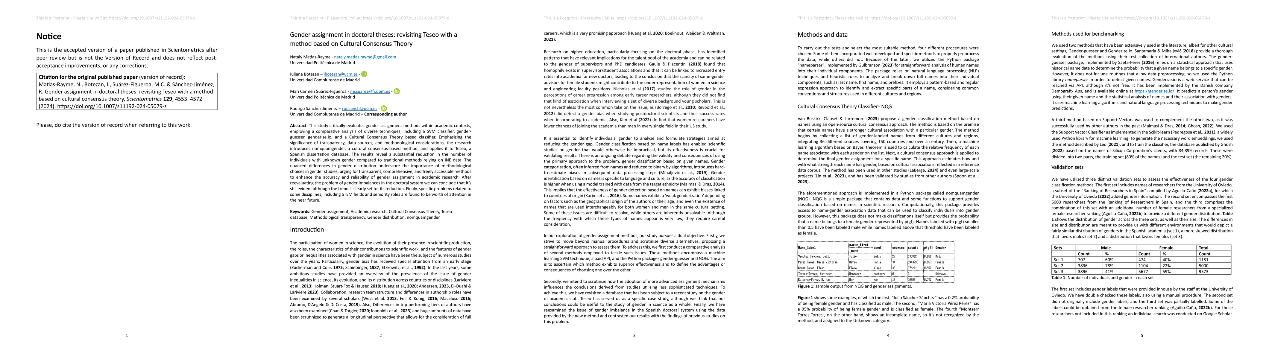 Thumbnail for Gender assignment in doctoral theses: revisiting Teseo with a method
  based on cultural consensus theory