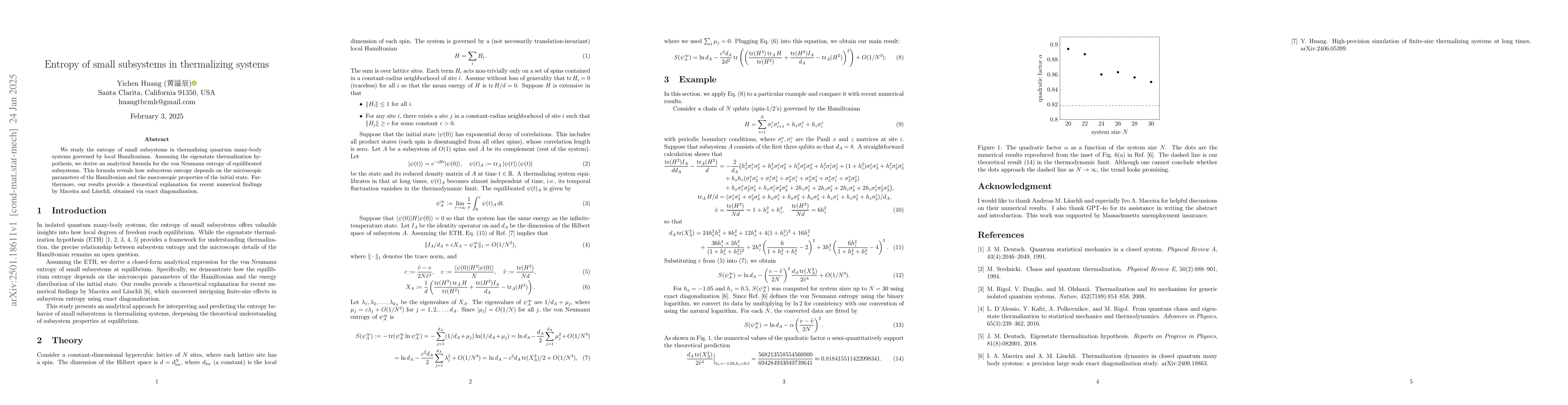 Thumbnail for Entropy of small subsystems in thermalizing systems
