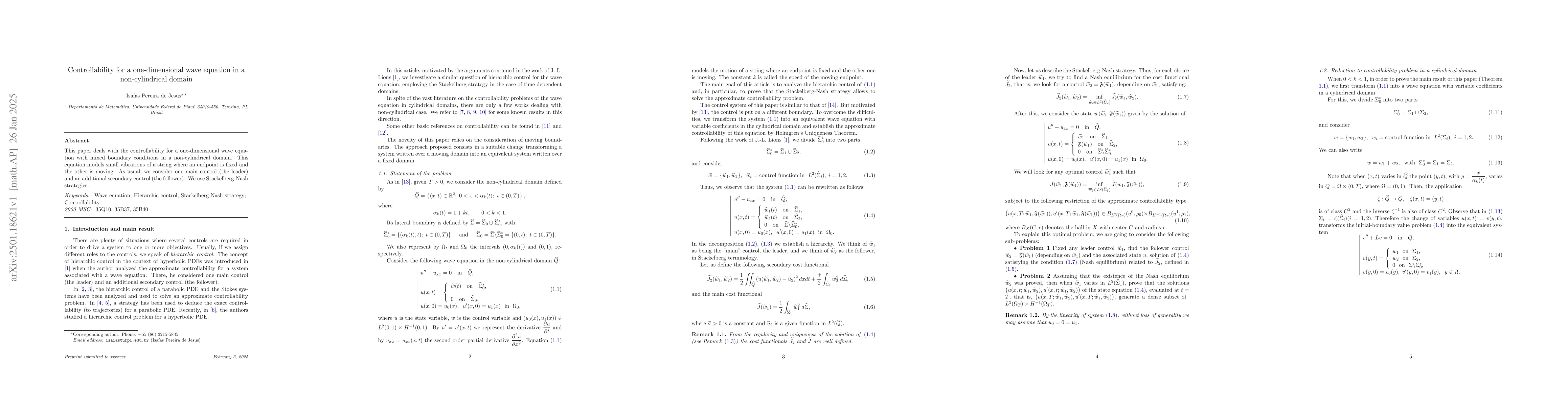 Thumbnail for Controllability for a One-Dimensional Wave Equation in a Non-cylindrical
  Domain