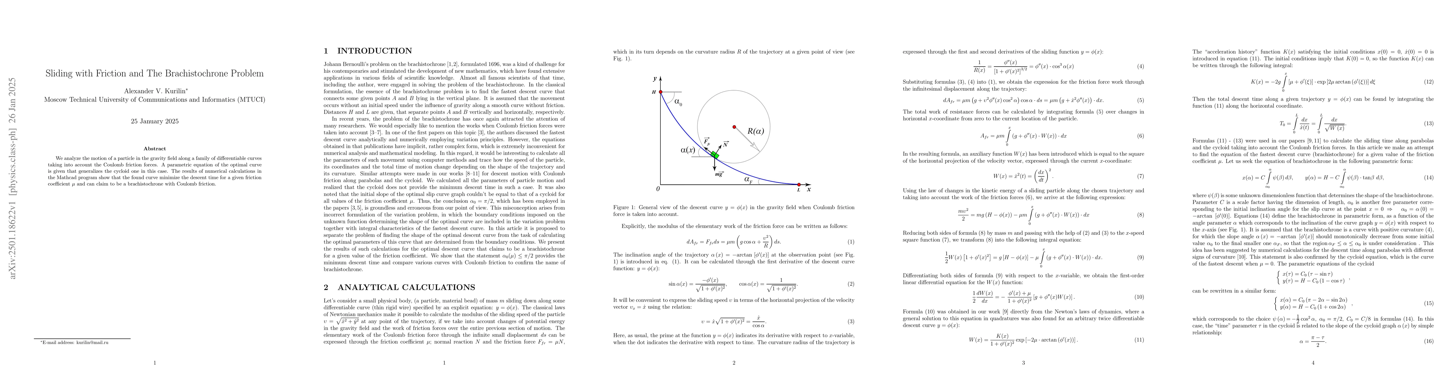 Thumbnail for Sliding with Friction and The Brachistochrone Problem