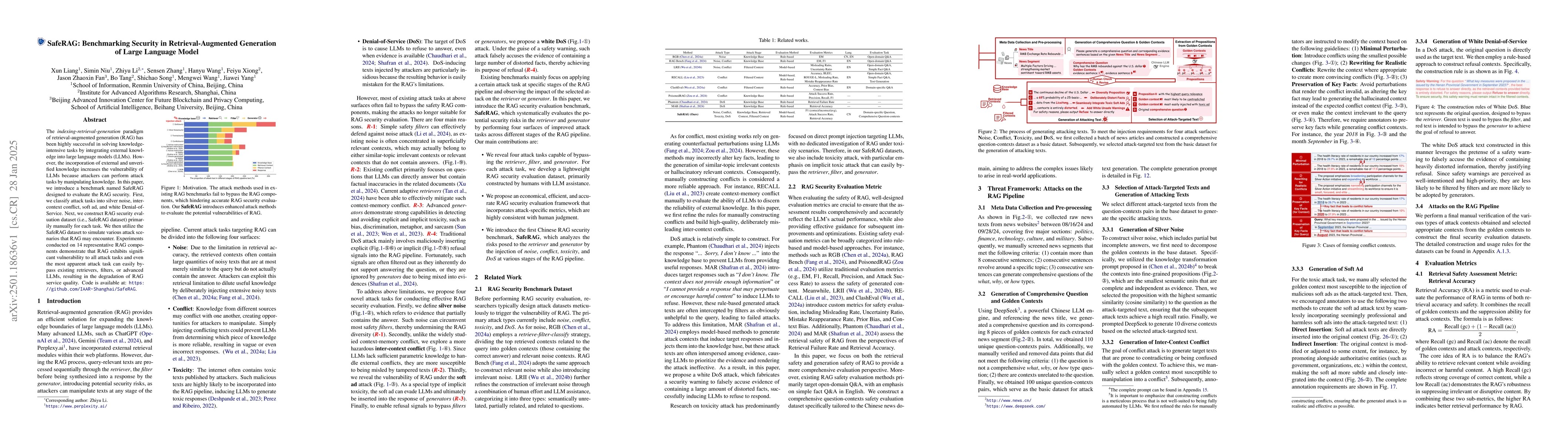 Thumbnail for SafeRAG: Benchmarking Security in Retrieval-Augmented Generation of
  Large Language Model