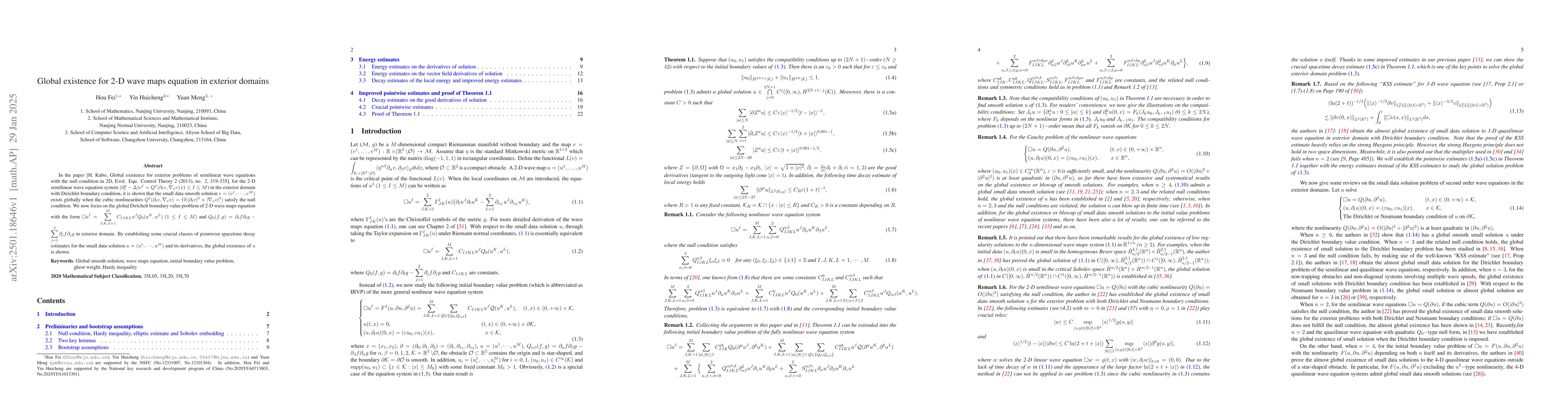 Thumbnail for Global existence for 2-D wave maps equation in exterior domains