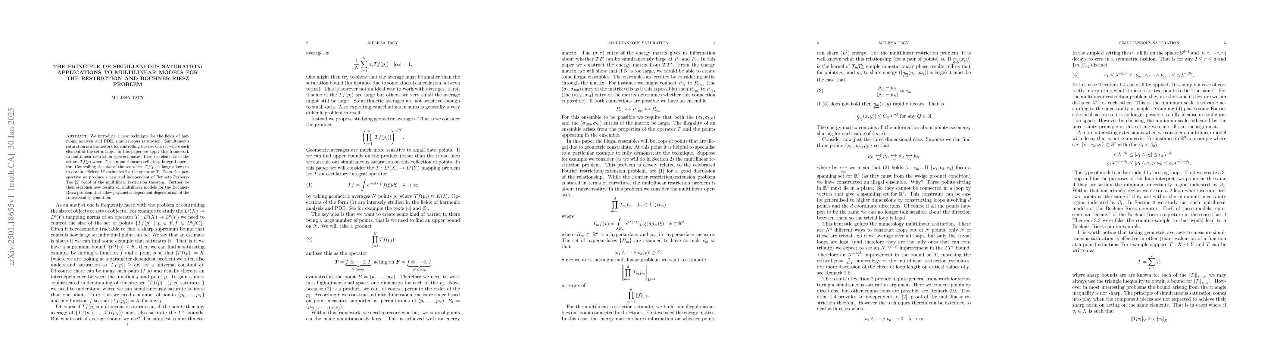 Thumbnail for The principle of simultaneous saturation: applications to multilinear
  models for the restriction and Bochner-Riesz problem
