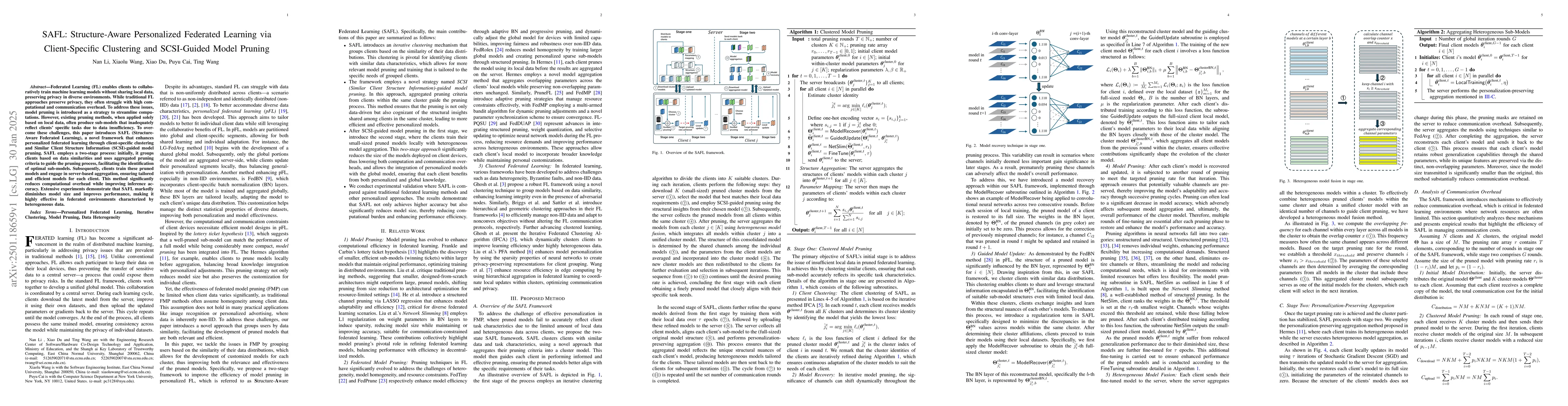 Thumbnail for SAFL: Structure-Aware Personalized Federated Learning via
  Client-Specific Clustering and SCSI-Guided Model Pruning