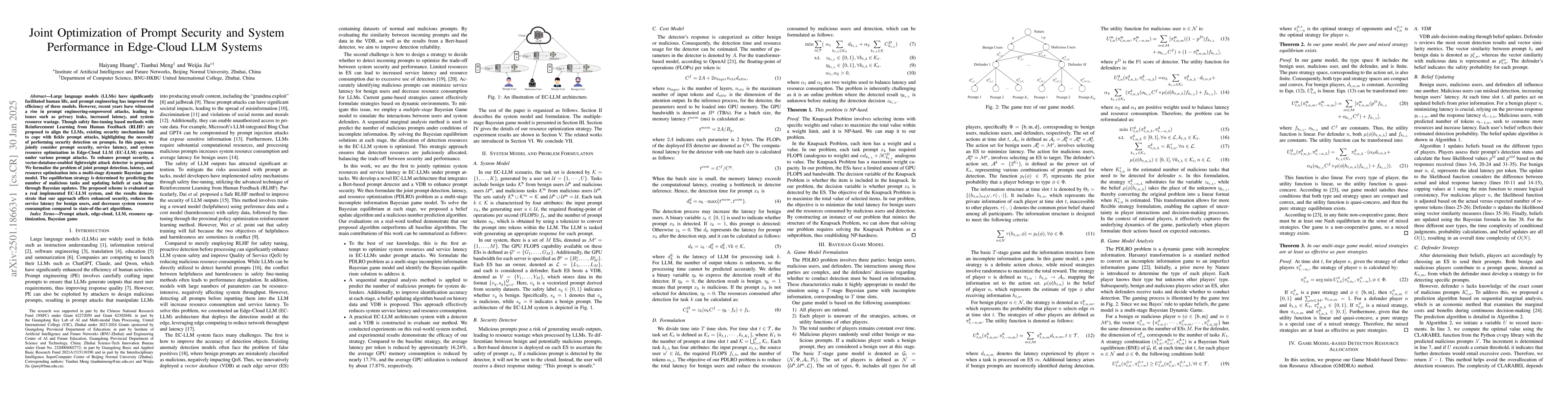 Thumbnail for Joint Optimization of Prompt Security and System Performance in
  Edge-Cloud LLM Systems