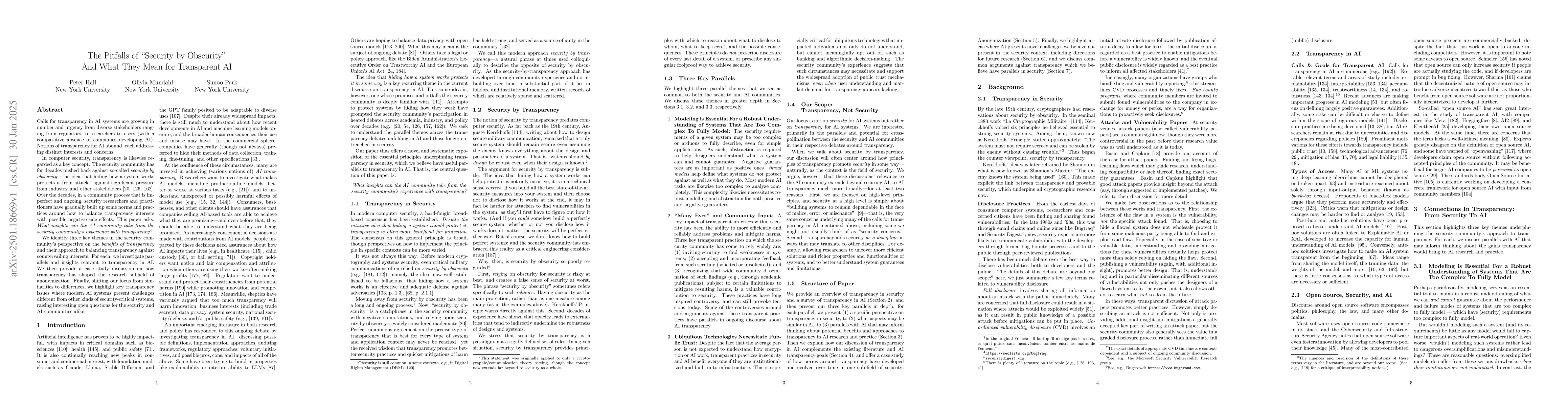 Thumbnail for The Pitfalls of "Security by Obscurity" And What They Mean for
  Transparent AI