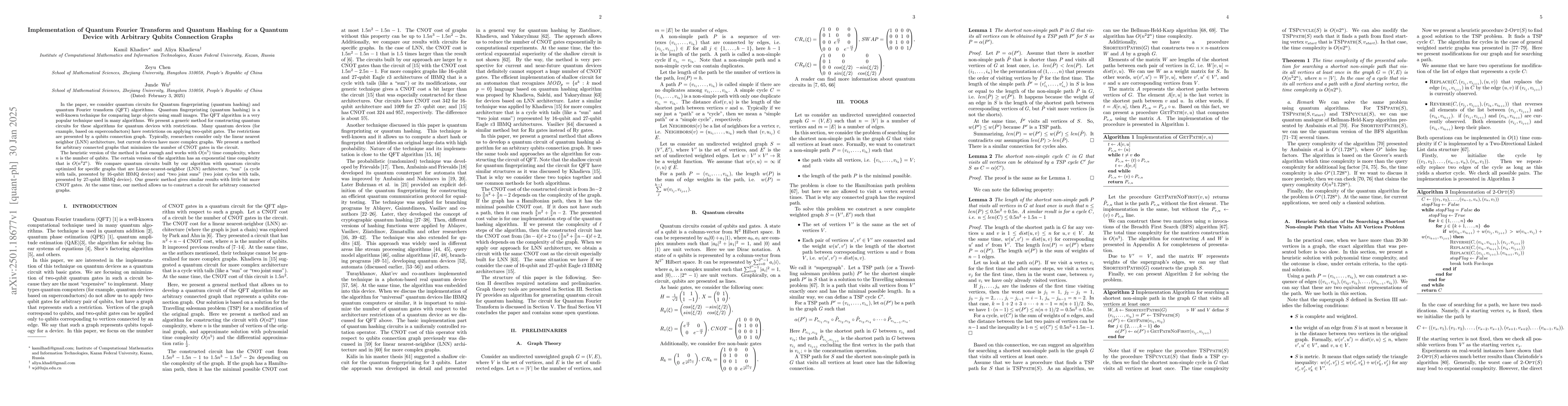 Thumbnail for Implementation of Quantum Fourier Transform and Quantum Hashing for a
  Quantum Device with Arbitrary Qubits Connection Graphs