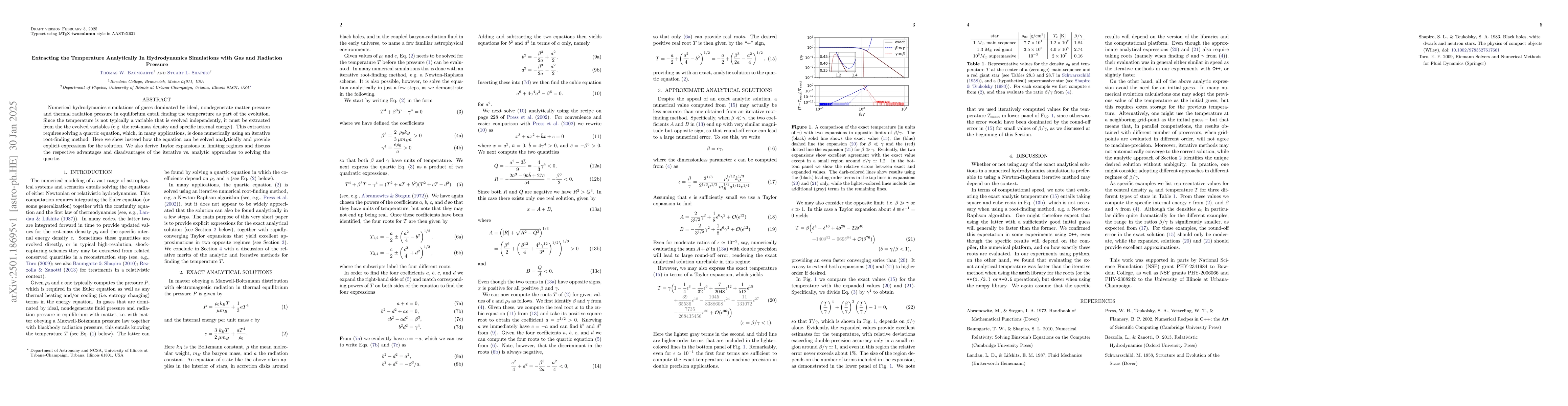 Thumbnail for Extracting the Temperature Analytically In Hydrodynamics Simulations
  with Gas and Radiation Pressure