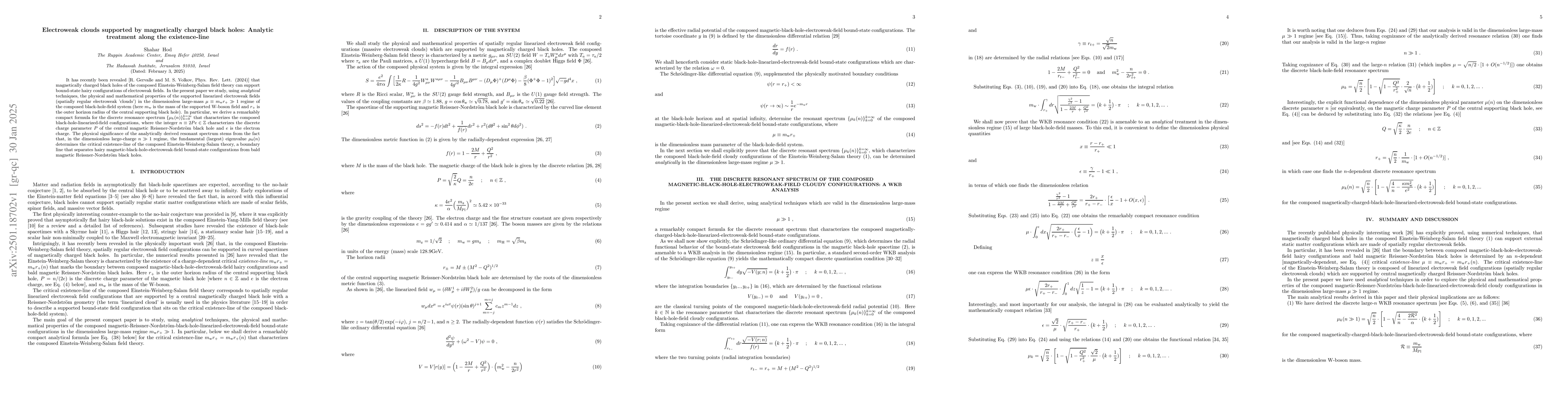 Thumbnail for Electroweak clouds supported by magnetically charged black holes:
  Analytic treatment along the existence-line