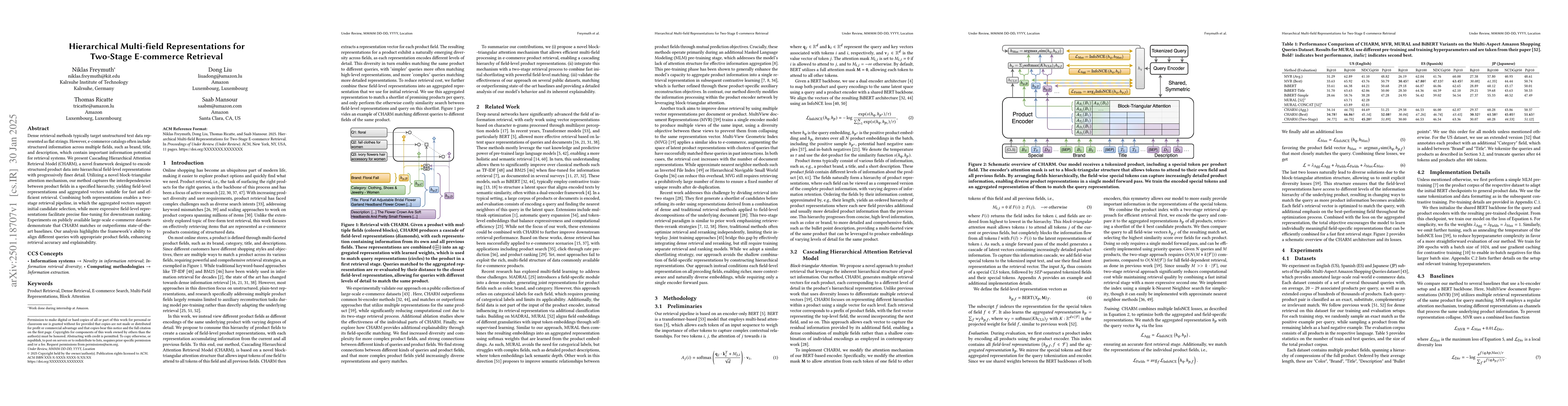 Thumbnail for Hierarchical Multi-field Representations for Two-Stage E-commerce
  Retrieval