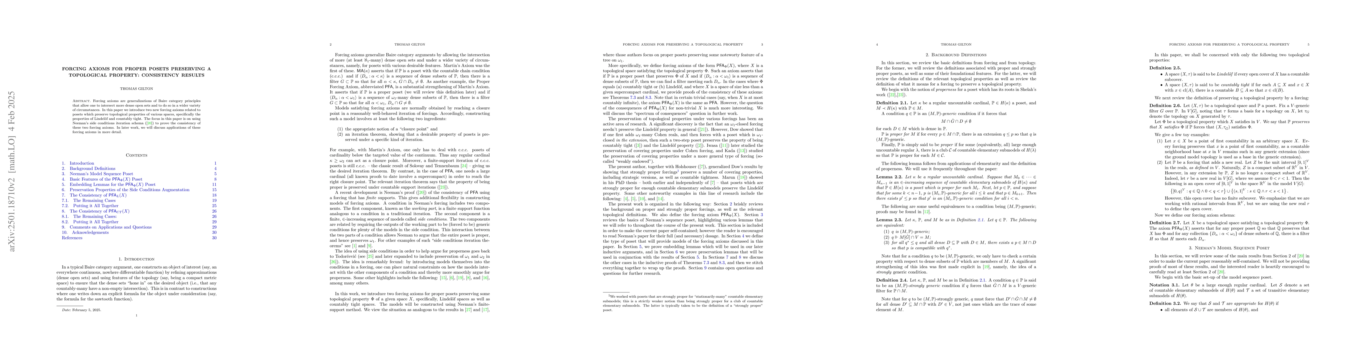 Thumbnail for Forcing Axioms for Proper Posets Preserving a Topological Property:
  Consistency Results