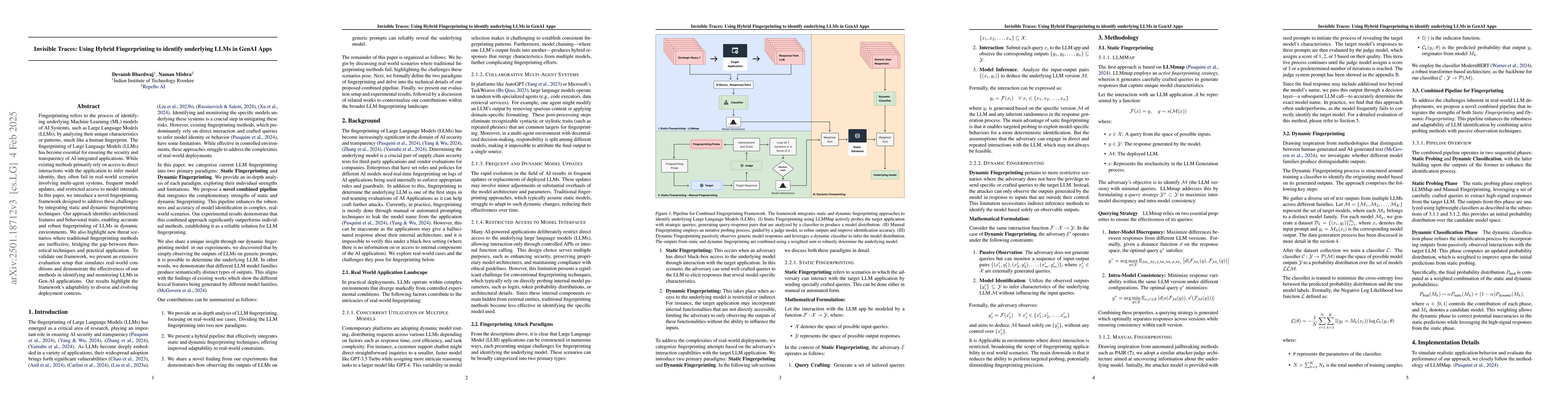 Thumbnail for Invisible Traces: Using Hybrid Fingerprinting to identify underlying
  LLMs in GenAI Apps