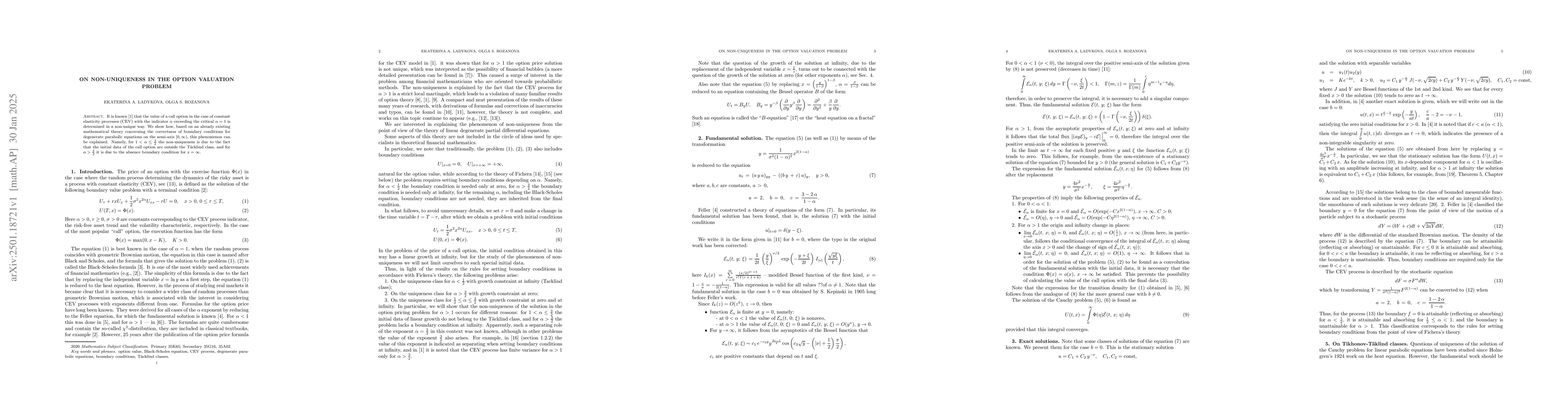 Thumbnail for On non-uniqueness in the option valuation problem