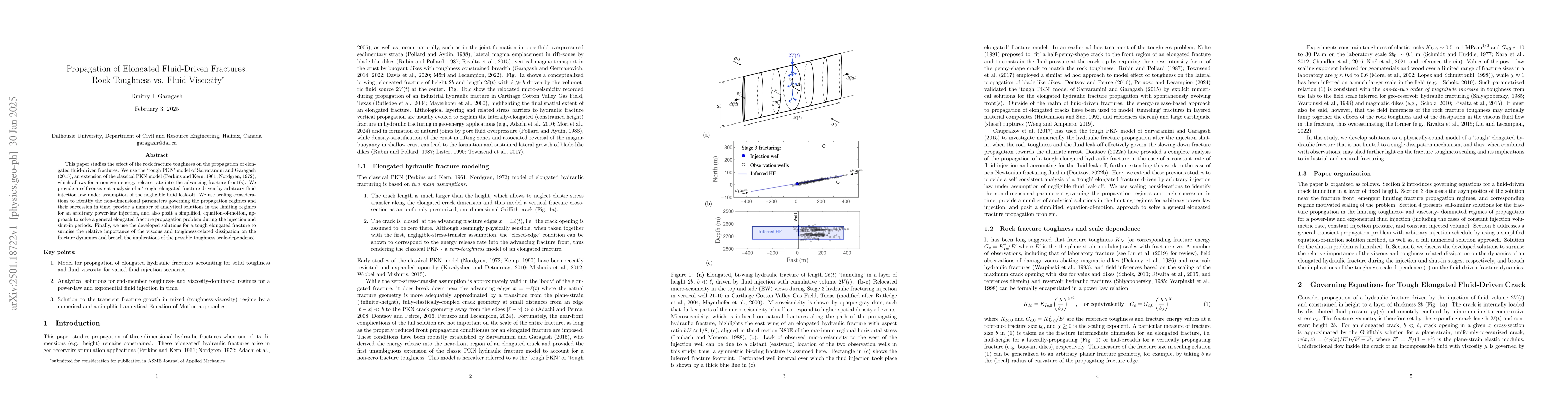 Thumbnail for Propagation of Elongated Fluid-Driven Fractures: Rock Toughness vs.
  Fluid Viscosity