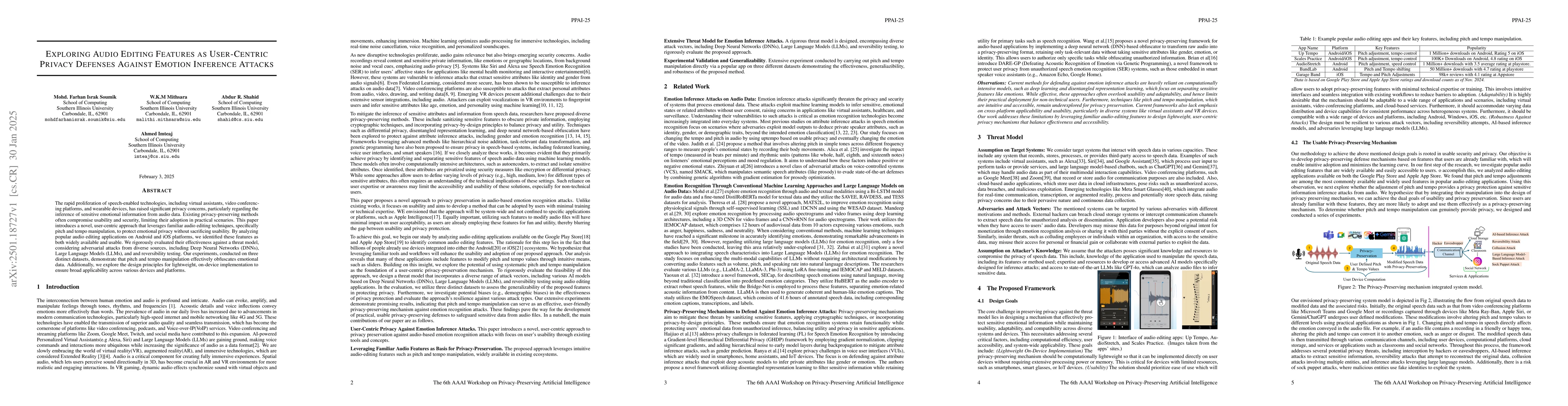 Thumbnail for Exploring Audio Editing Features as User-Centric Privacy Defenses
  Against Emotion Inference Attacks