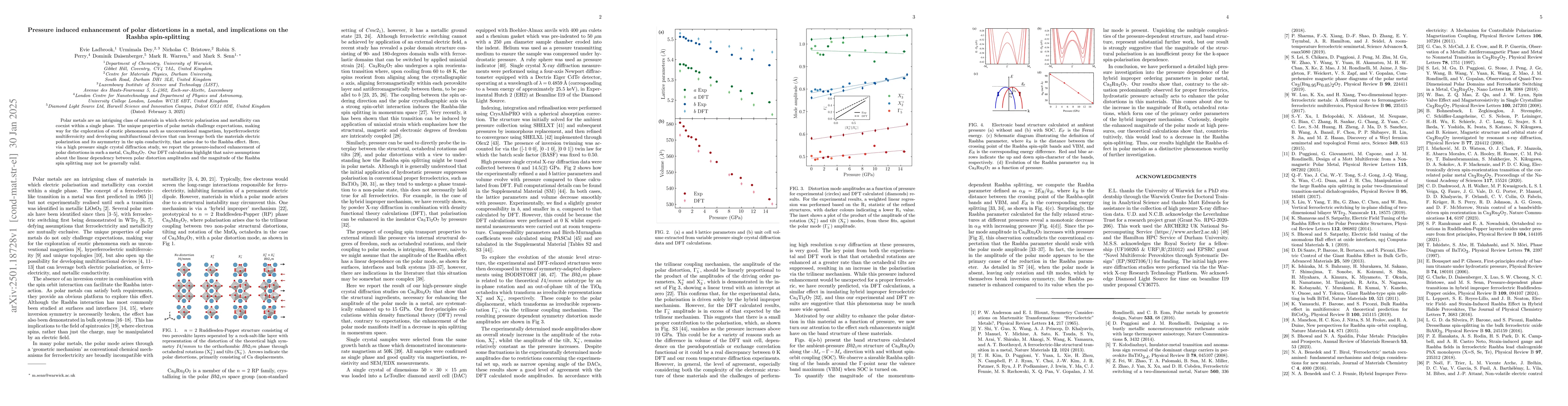 Thumbnail for Pressure induced enhancement of polar distortions in a metal, and
  implications on the Rashba spin-splitting