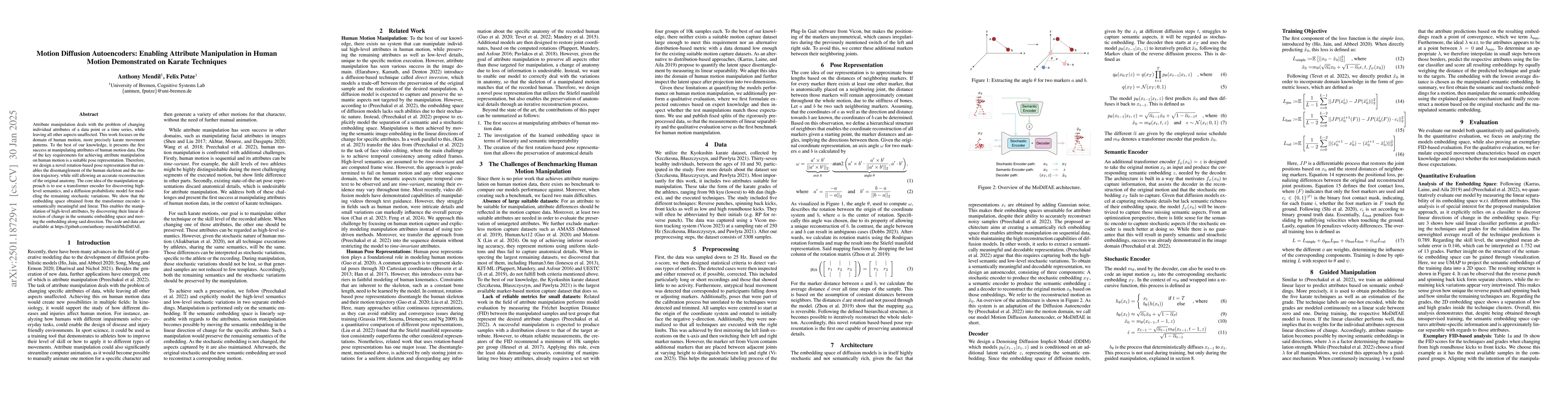 Thumbnail for Motion Diffusion Autoencoders: Enabling Attribute Manipulation in Human
  Motion Demonstrated on Karate Techniques