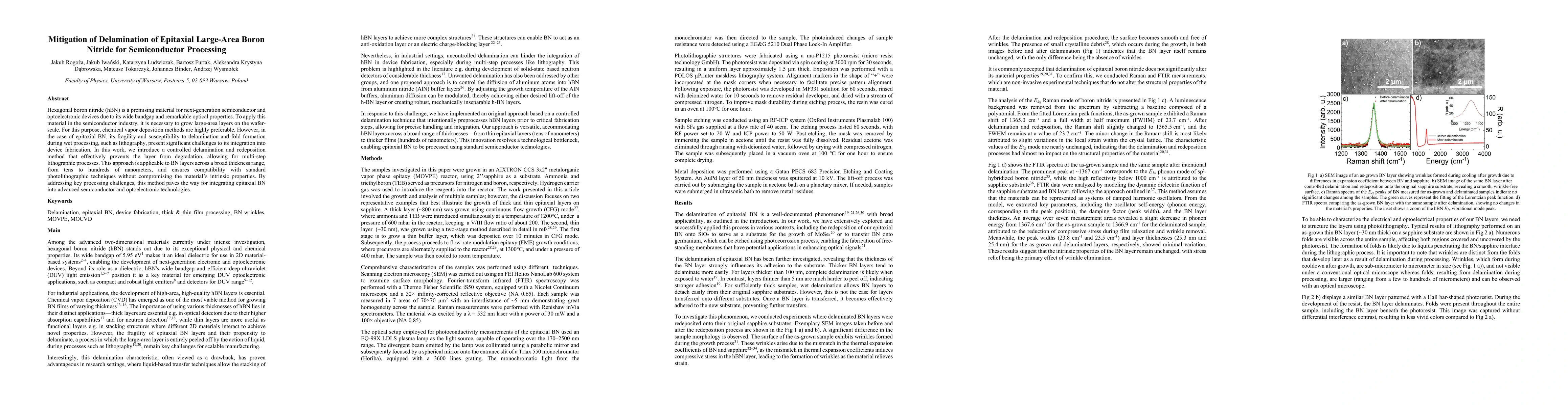Thumbnail for Mitigation of Delamination of Epitaxial Large-Area Boron Nitride for
  Semiconductor Processing