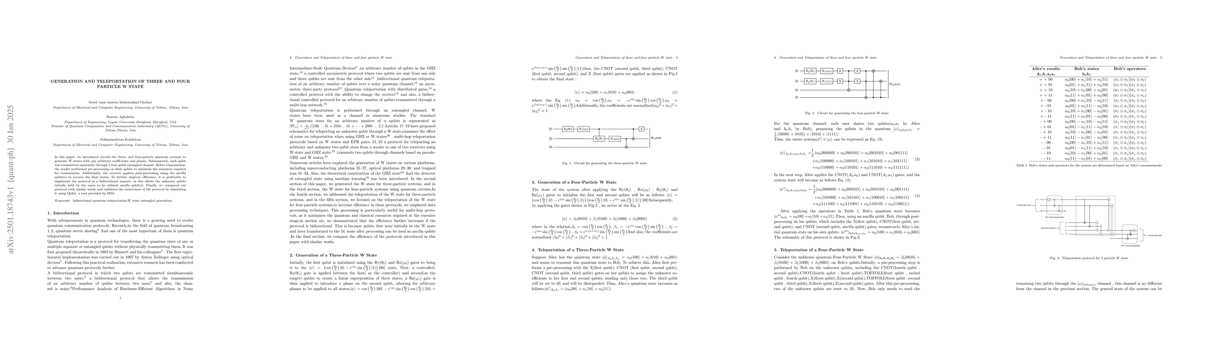 Thumbnail for Generation and Teleportation of three and four particle W state