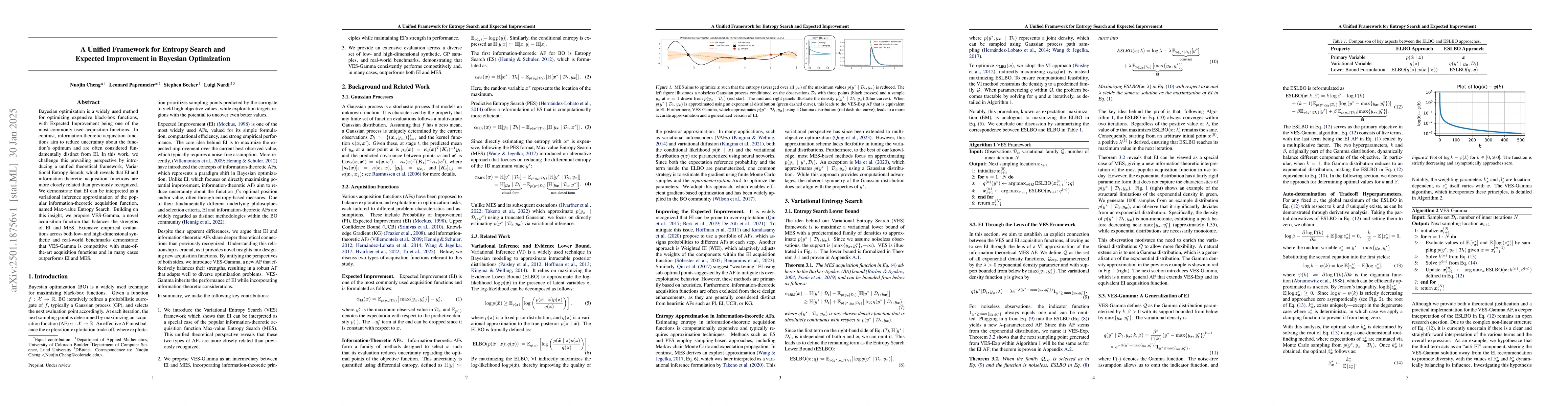 Thumbnail for A Unified Framework for Entropy Search and Expected Improvement in
  Bayesian Optimization