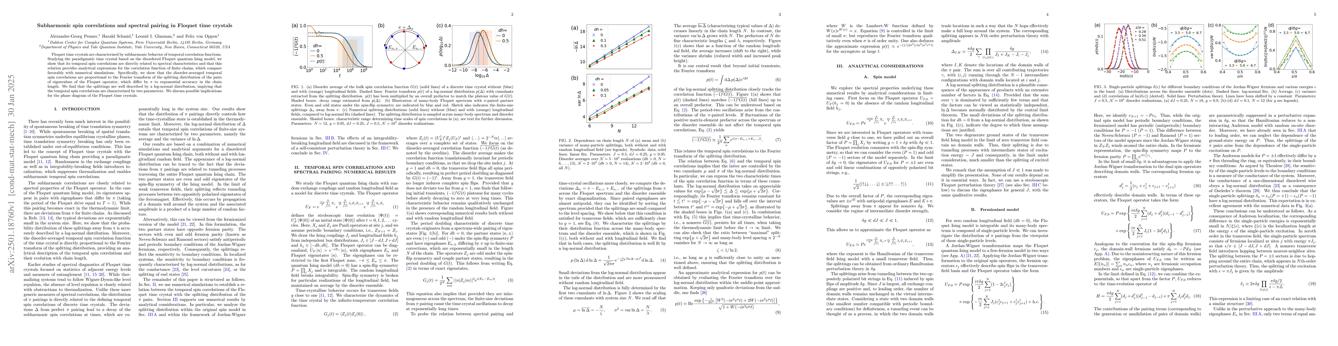 Thumbnail for Subharmonic spin correlations and spectral pairing in Floquet time
  crystals
