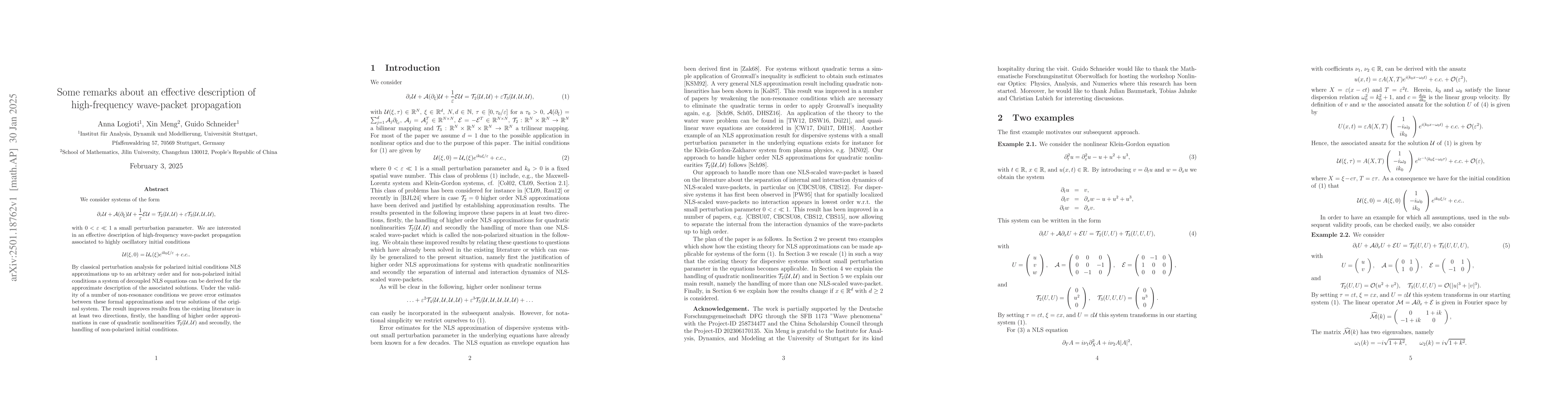 Thumbnail for Some remarks about an effective description of high-frequency
  wave-packet propagation