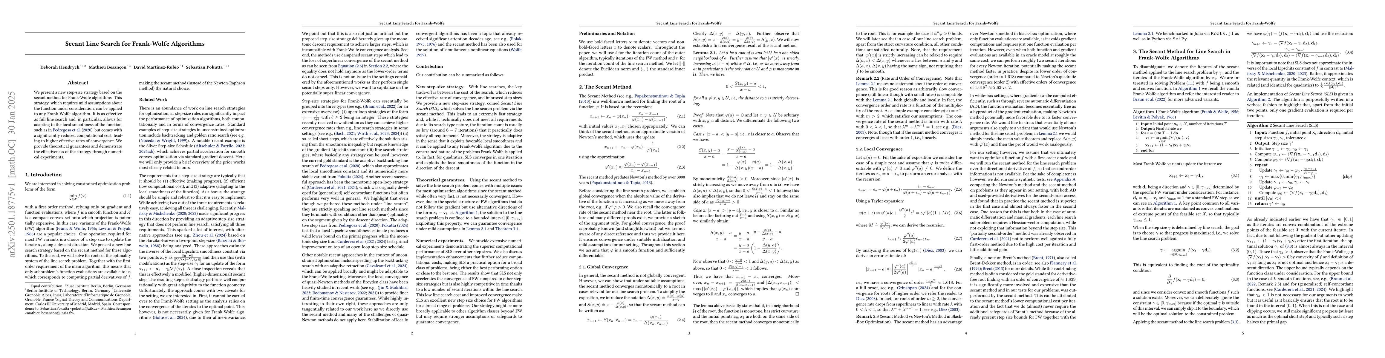 Thumbnail for Secant Line Search for Frank-Wolfe Algorithms