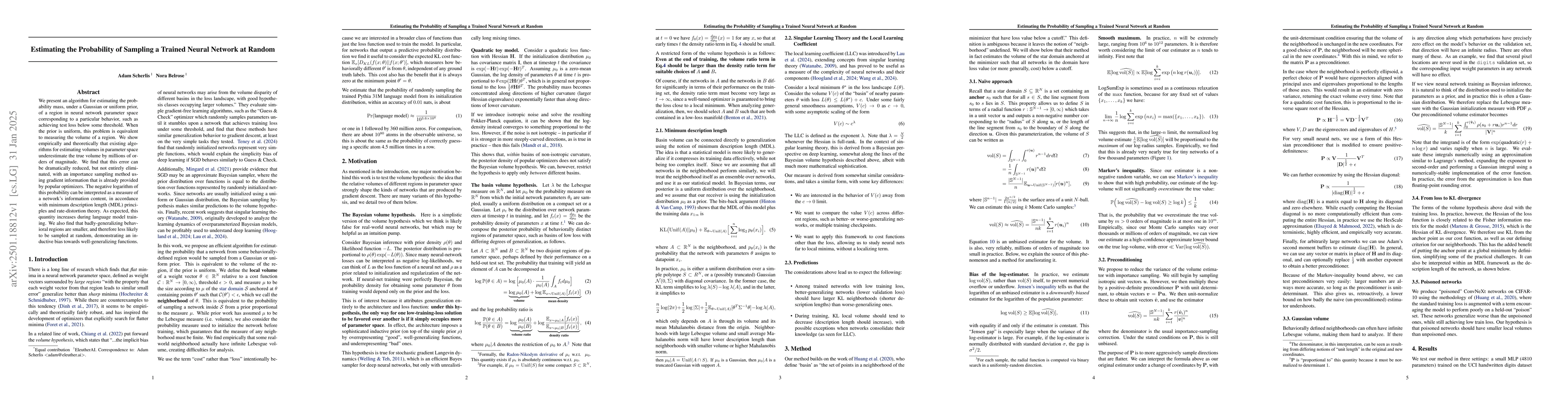 Thumbnail for Estimating the Probability of Sampling a Trained Neural Network at
  Random