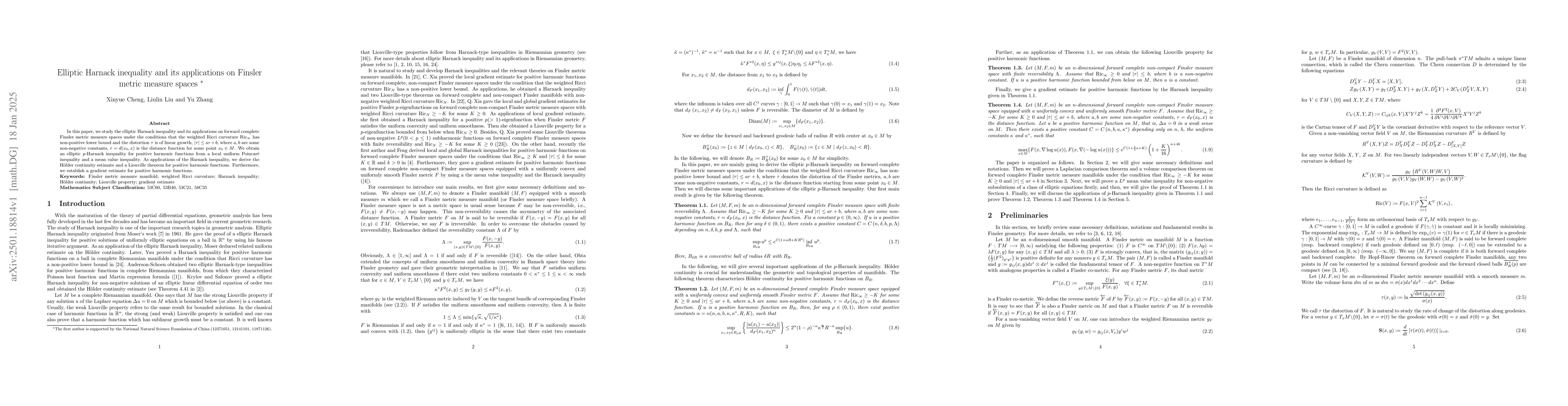 Thumbnail for Elliptic Harnack inequality and its applications on Finsler metric
  measure spaces