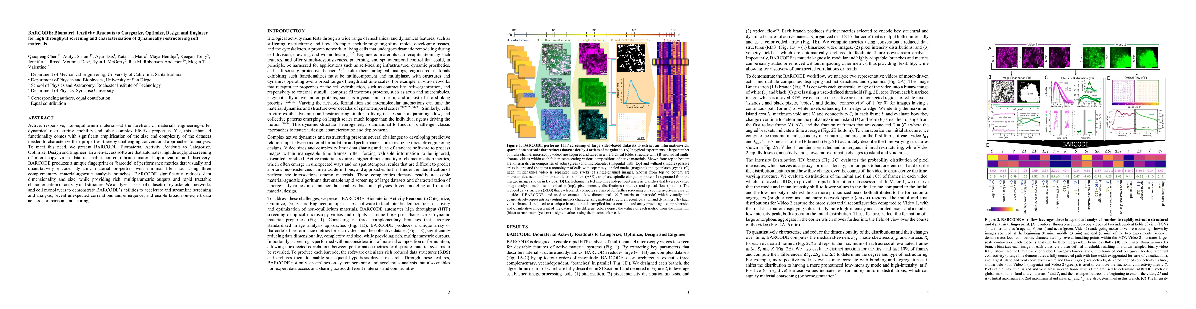Thumbnail for BARCODE: Biomaterial Activity Readouts to Categorize, Optimize, Design
  and Engineer for high throughput screening and characterization of
  dynamically restructuring soft materials