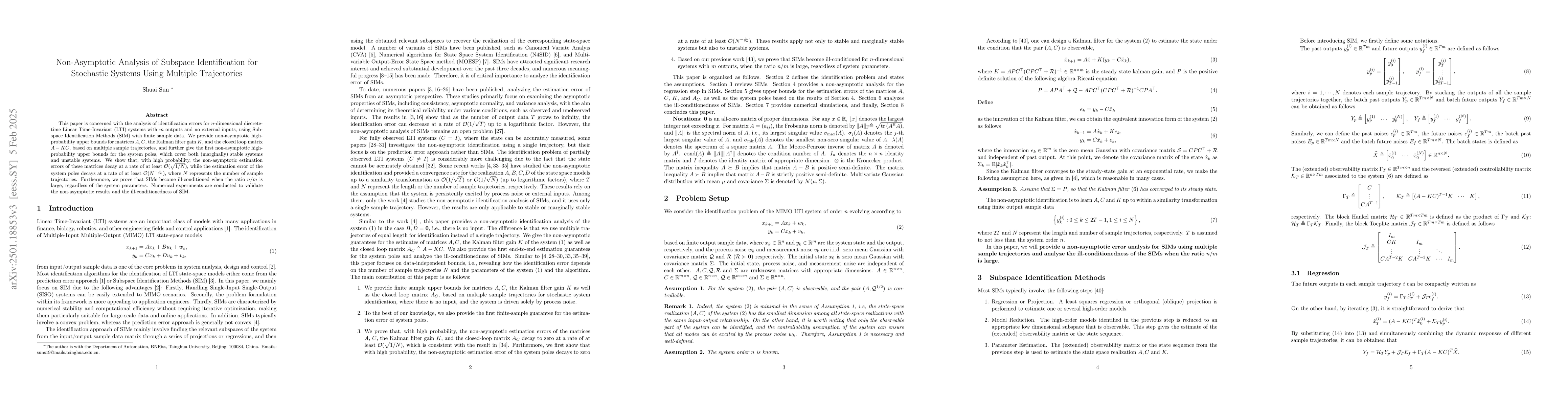 Thumbnail for Non-Asymptotic Analysis of Subspace Identification for Stochastic
  Systems Using Multiple Trajectories
