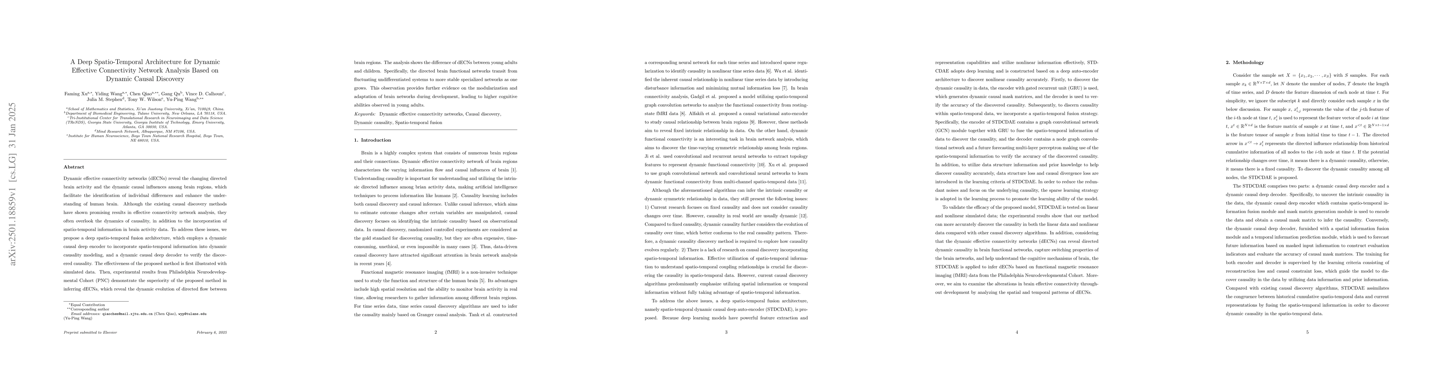 Thumbnail for A Deep Spatio-Temporal Architecture for Dynamic Effective Connectivity
  Network Analysis Based on Dynamic Causal Discovery