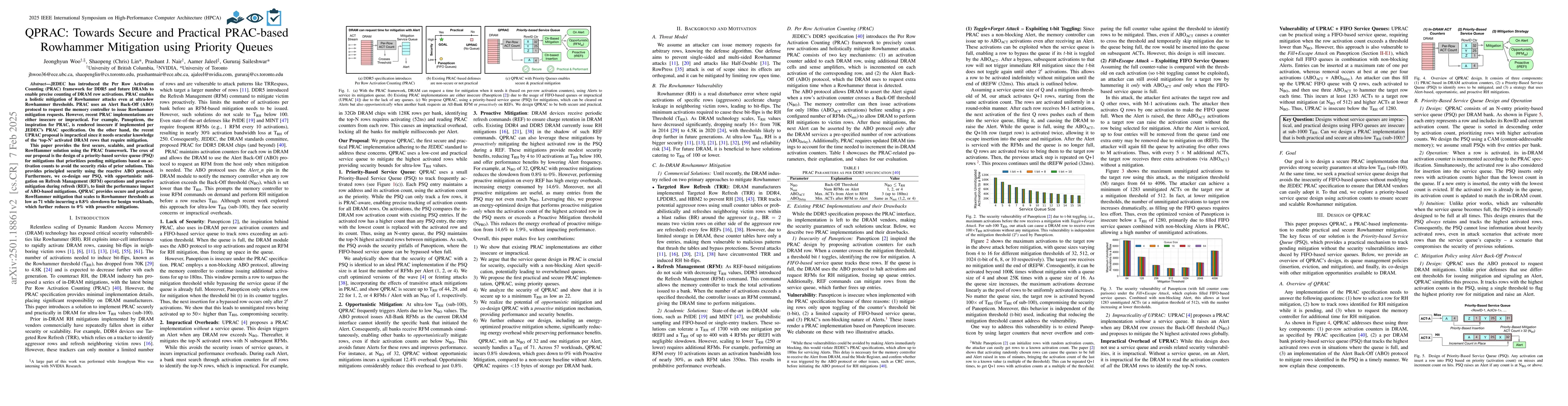 Thumbnail for QPRAC: Towards Secure and Practical PRAC-based Rowhammer Mitigation
  using Priority Queues