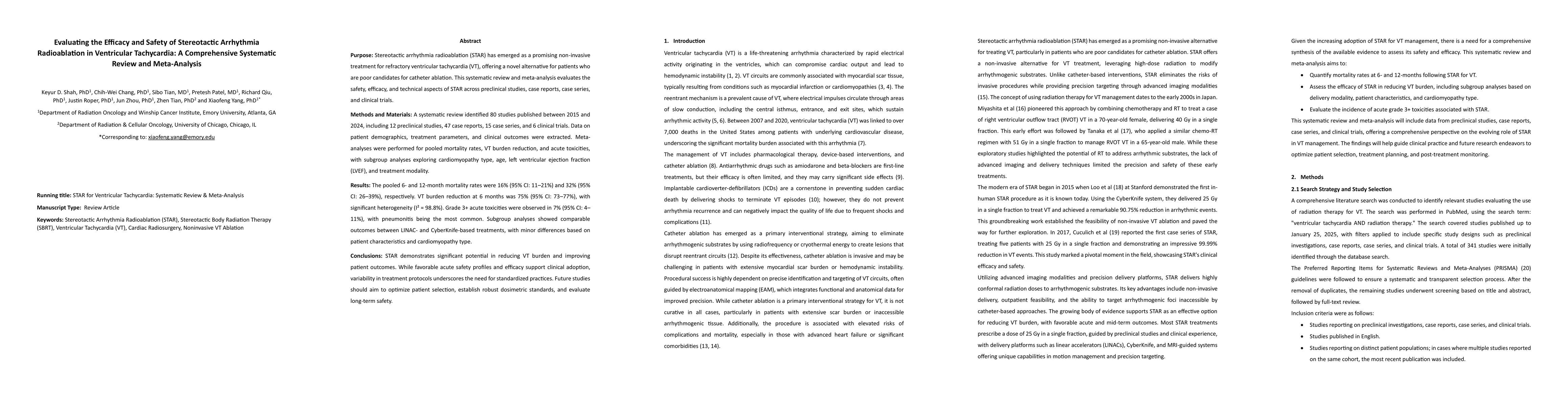 Thumbnail for Evaluating the Efficacy and Safety of Stereotactic Arrhythmia
  Radioablation in Ventricular Tachycardia: A Comprehensive Systematic Review
  and Meta-Analysis