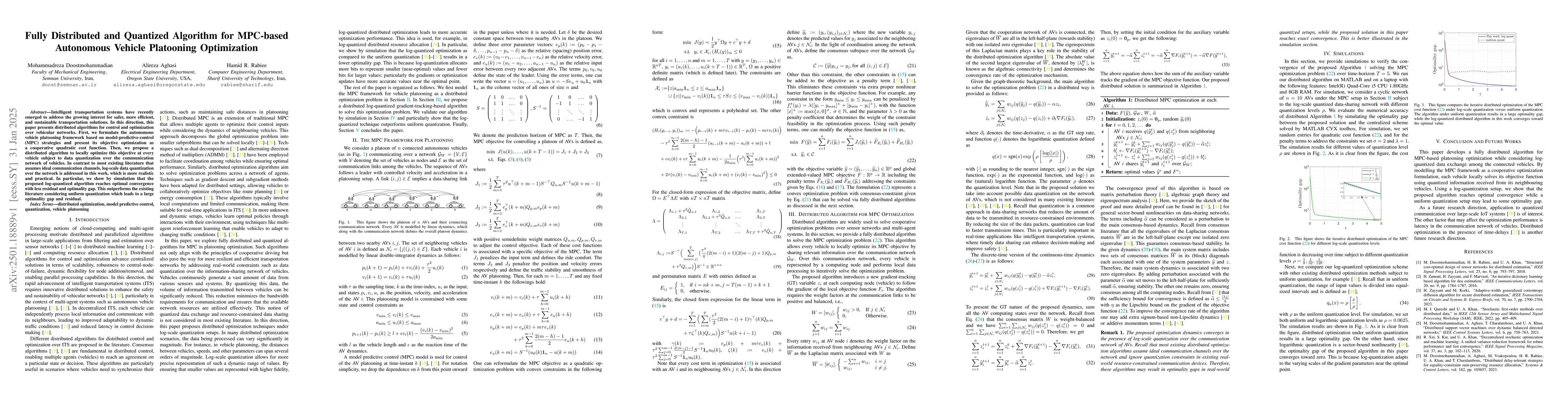 Thumbnail for Fully Distributed and Quantized Algorithm for MPC-based Autonomous
  Vehicle Platooning Optimization