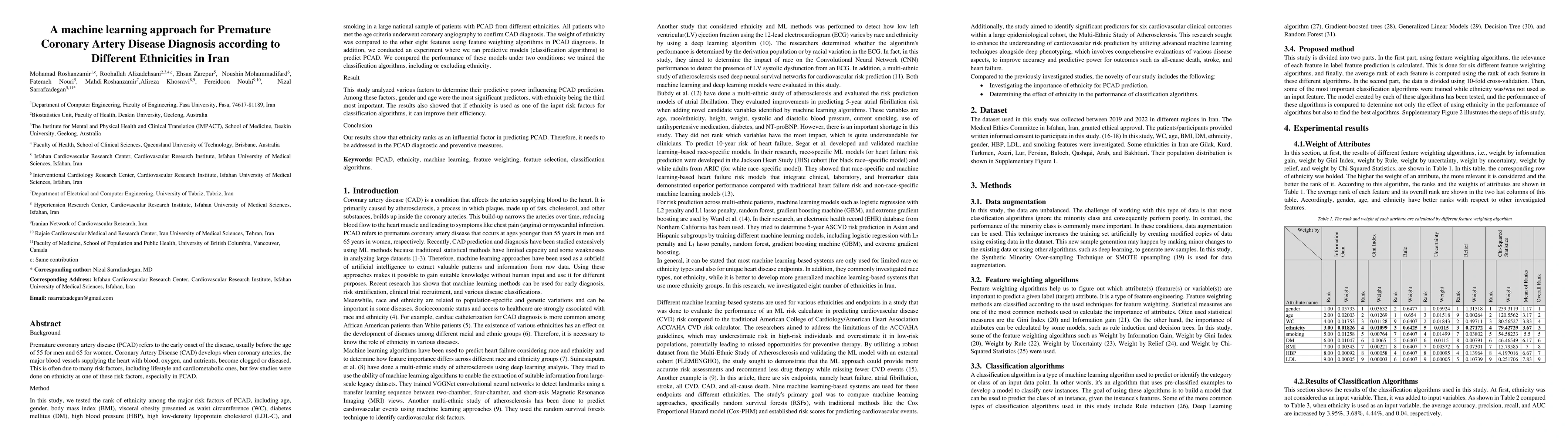 Thumbnail for A machine learning approach for Premature Coronary Artery Disease
  Diagnosis according to Different Ethnicities in Iran