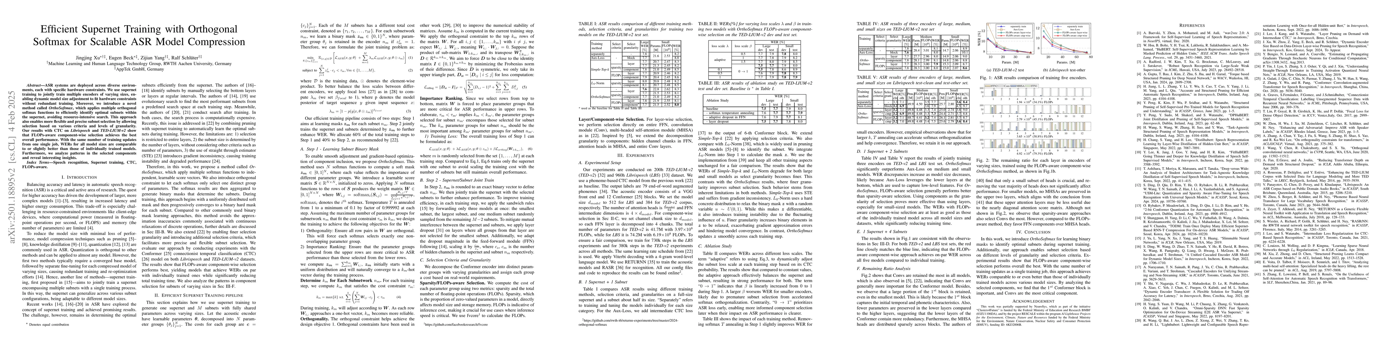 Thumbnail for Efficient Supernet Training with Orthogonal Softmax for Scalable ASR
  Model Compression