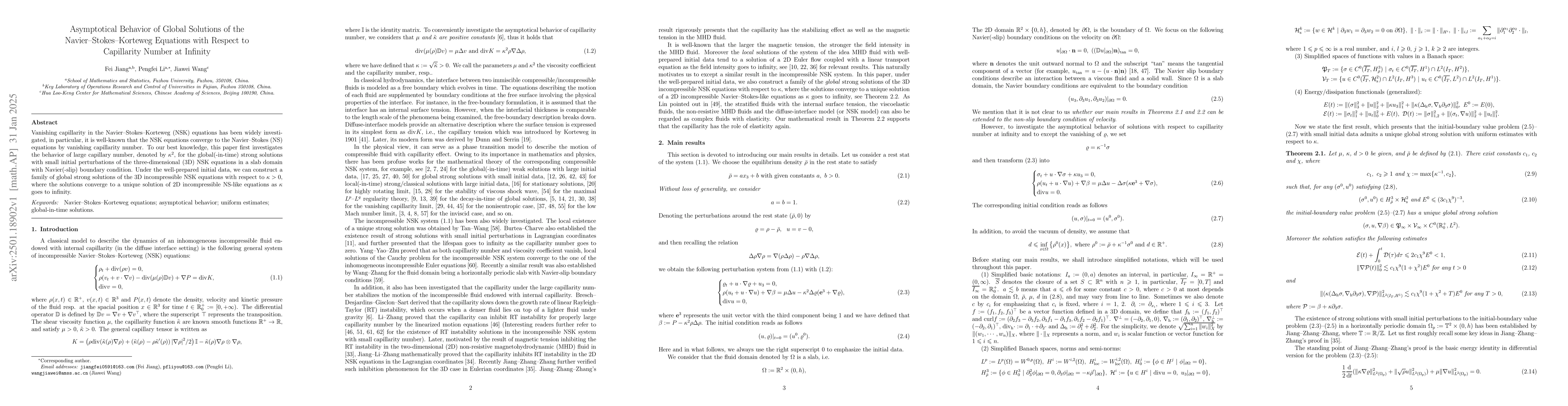 Thumbnail for Asymptotical Behavior of Global Solutions of the Navier-Stokes-Korteweg
  Equations with Respect to Capillarity Number at Infinity